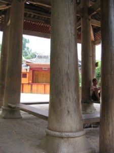 Resting under a drum tower, Zaoxing