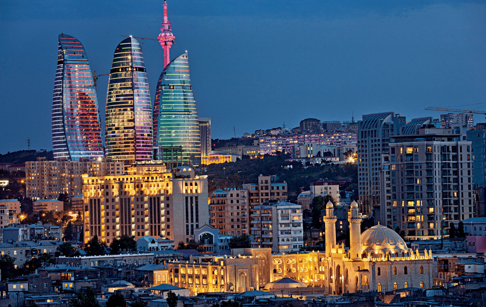 Baku Flame towers and old city