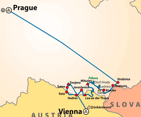 Map of south-eastern corner of Moravia, Czech Republic