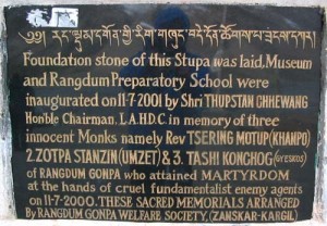 Memorial to the three Rangum monks killed in July, 2000