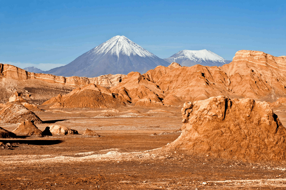 Moon valley, Volcano Licancabur and Juriques Atacama desert Chile